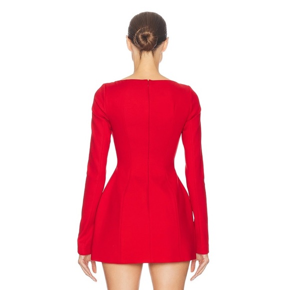 NWT Helsa Parasol Ribbon Bow Long Sleeve Mini Dress Lipstick Red - Picture 8 of 14